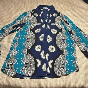 Express Blue and Black Patterned Button Down Shirt